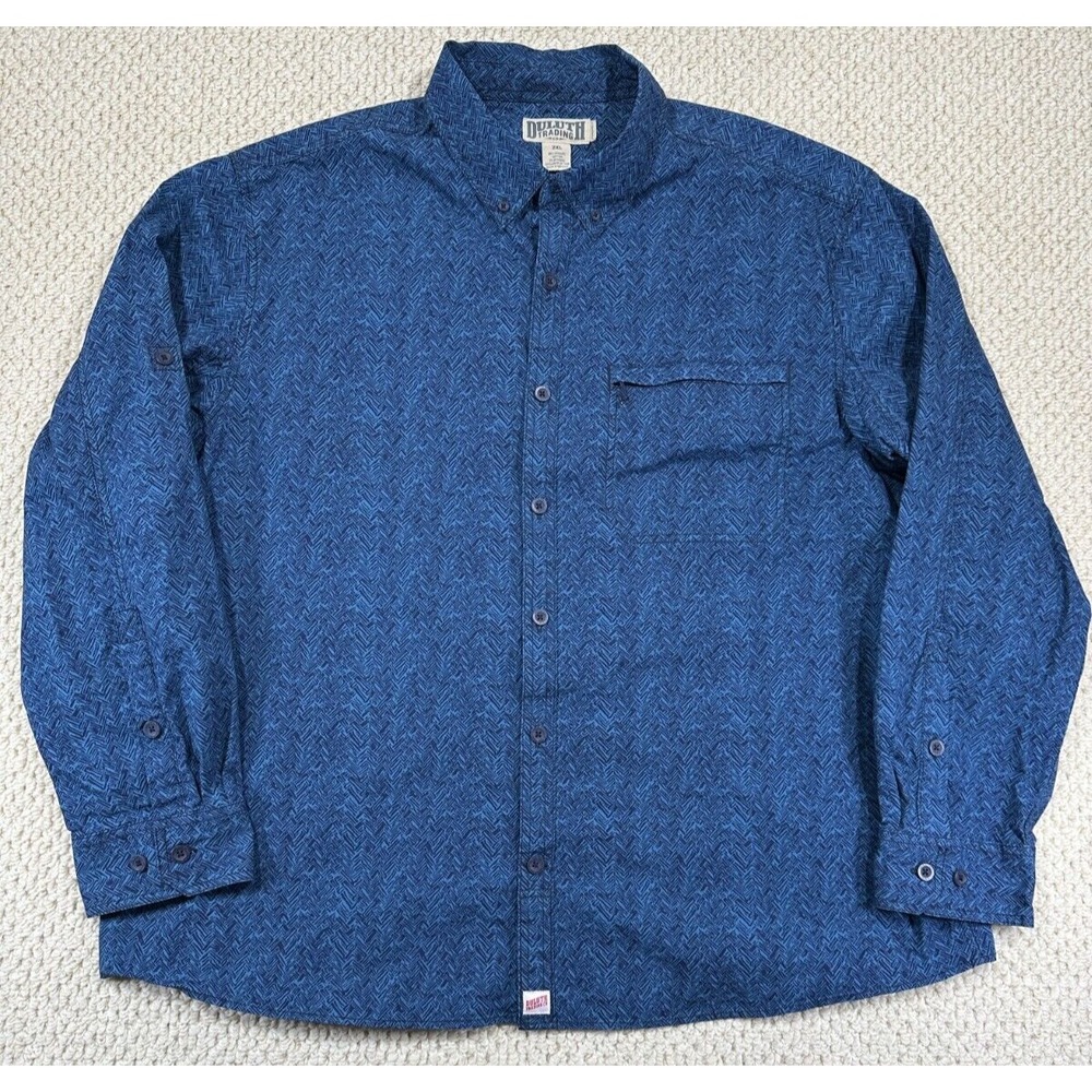 Duluth Canyoneer Shirt Men Size 2XL Blue Print Standard Fit Long Sleeve Roll Tab